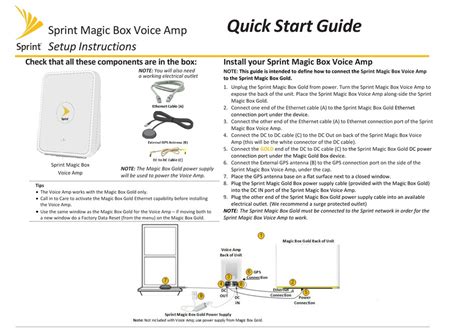Sprint Magic Box Voice Amp Amplifier Quick Start Manual Manualslib