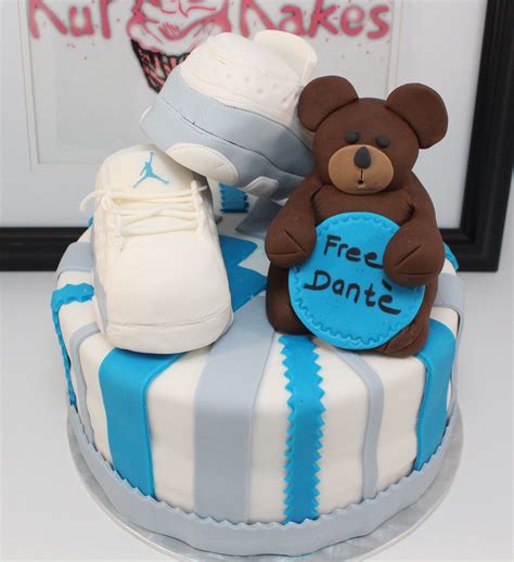 My favorite baby shower game has to be baby jeopardy. Baby shower with blue Jordan shoes | Blue jordans, Diaper cake, Baby shower