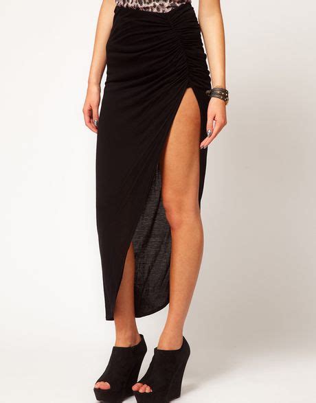 River Island Ruched Side Split Maxi Skirt In Black Lyst