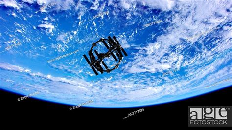 International Space Station In Outer Space Over The Planet Earth Stock