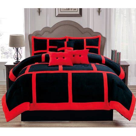 King size comforter sets are made of a wide variety of materials like cotton, microfiber, memory foam, polyester, satin, silk, and different blends. Soft Suede Black & Red Dawn 7 Piece Comforter Set ...