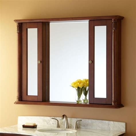 Large Brown Wooden Medicine Cabinet With Mirror For Bathroom Bathroom