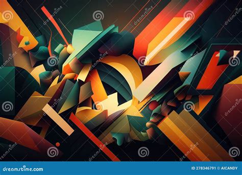 Interlocking Geometric Shapes In Vibrant Colors With Overlapping Lines