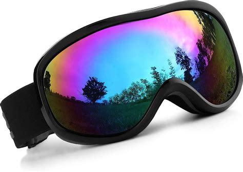 Ski Goggles Uv400 Protection Skiing Goggle With Anti Fog Spherical Black Frame Rainbow Green