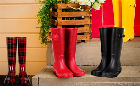 Womens Knee High Rain Boots Narrow Calf Fashion Waterproof Tall Wellies Rain Shoes