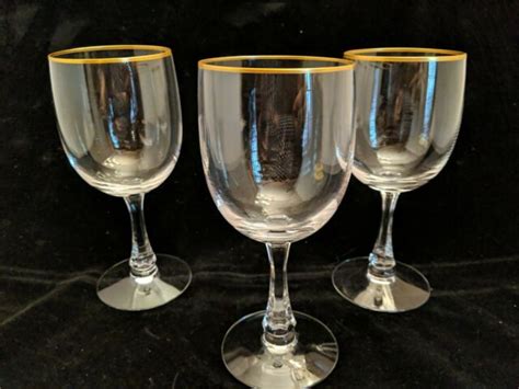 Set Of 3 Fostoria Classic Gold Trim Water Wine Glasses 6 3 4 10oz Stem 6080 Ebay