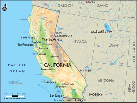 Geographical Map Of California And California Geographical Maps