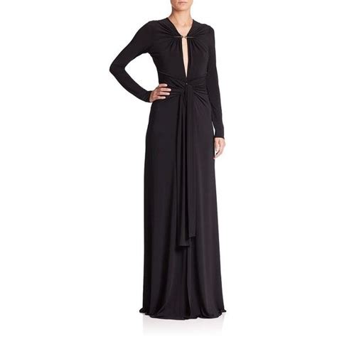 Halston Heritage Twist Front Matte Jersey Gown Long Sleeve Evening