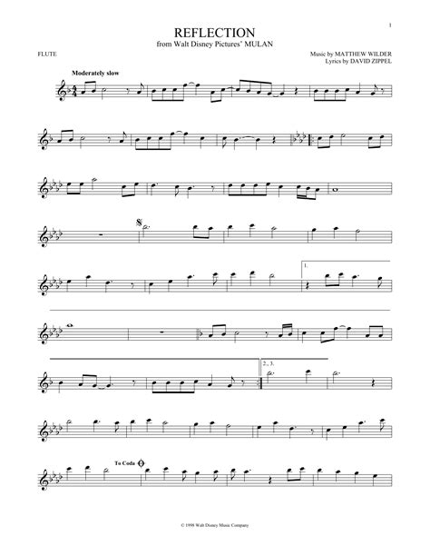 Reflection From Mulan Flute Solo Print Sheet Music Now
