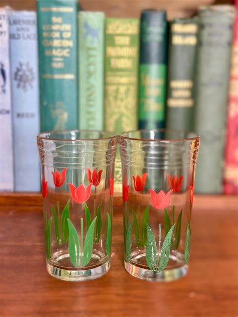 Vintage Swanky Swigs Ted Tulip Juice Glasses Set Of 2 Mid Etsy