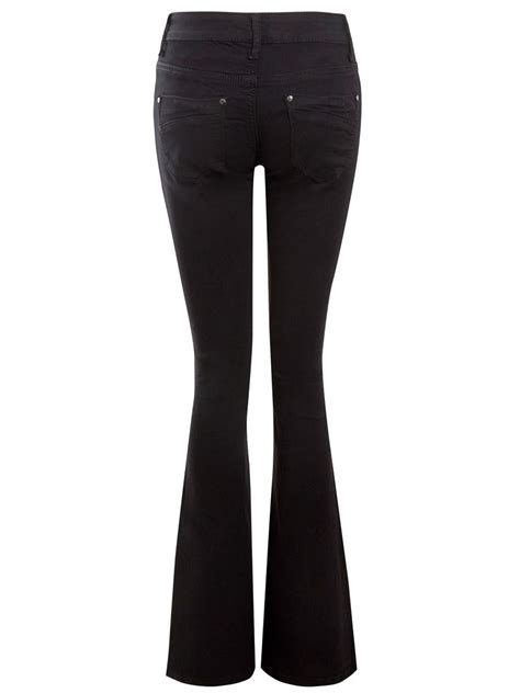 Womens Black Slim Fit Jean Flare Denim Bootcut Jeans Size 6 8 10 12 14