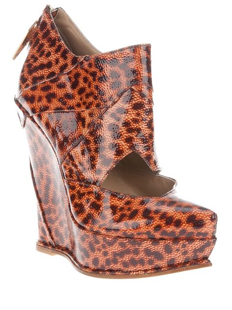 Atalanta Weller Patent Leopard Print High Wedge Shoe Boot In Animal