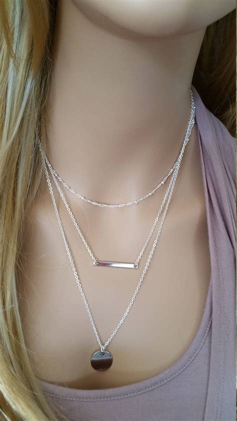 Monogram Silver Layering Necklace Layered Necklace Skinny Etsy