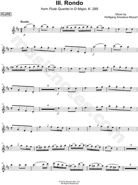 Wolfgang Amadeus Mozart Flute Quartet In D Major K 285 Iii Rondo Flute Sheet Music In D
