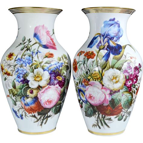 Pair Of Paris Porcelain Botanical Vases Antique Porcelain Dolls