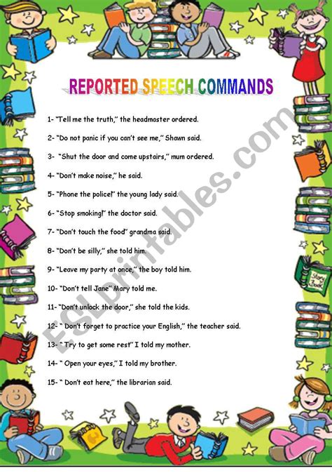 Reported Speech Commands Esl Worksheet By Lolain