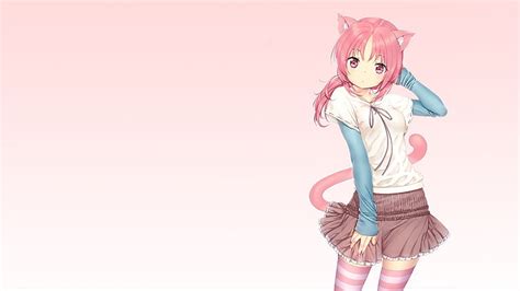 Hd Wallpaper Anime Anime Girls Cat Girl Pink Hair Copy Space One
