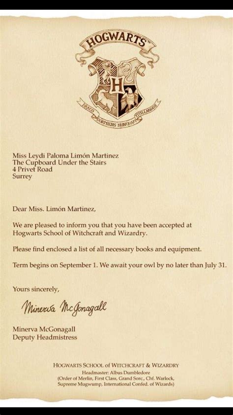 Carta De Aceptacion A Hogwarts En Espa Ol Para Imprimir Soalan