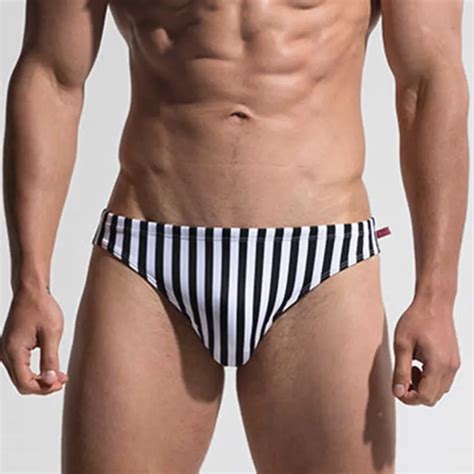Striped Mens Swim Briefs Desmiit Swimwear Sexy Gay Swimming Trunks Slim Swimsuit Men Bathing