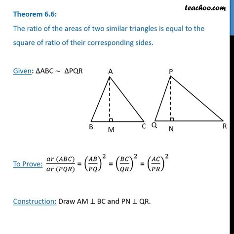 Theorem 66 Class 10 Prove That Ratio Of Areas Of 2 Similar Triangle