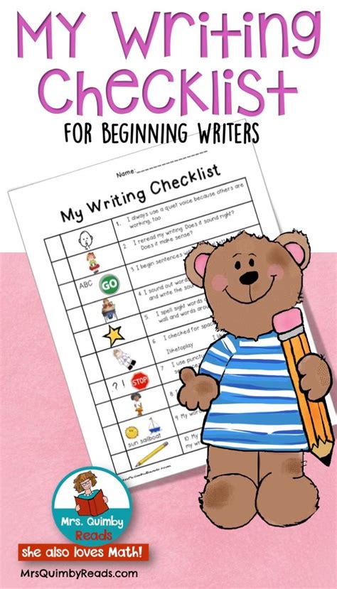 Writing Checklist Beginning Writers Writing Workshop Writing