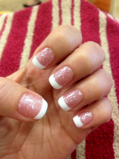 Gel Nails Love Light Glitter Pink W White Tips Nails Gel Nails