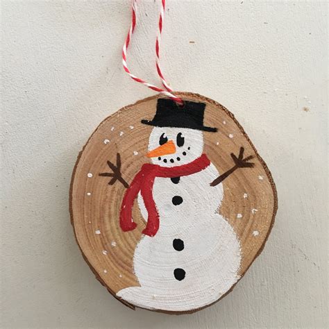 Hand Painted Snowman Ornament Wood Slice Christmas Ornament