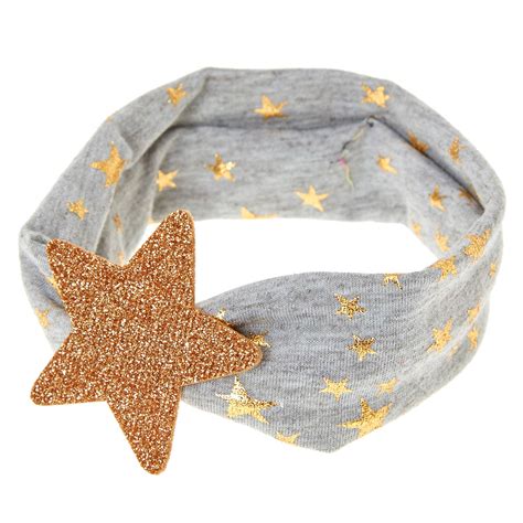 Kids Wide Gray Stretchy Headband With Gold Stars Claires Us