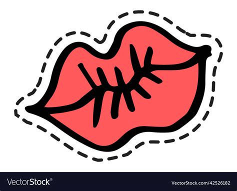 Red Lips Kissing Sticker Or Icons Decoration Vector Image