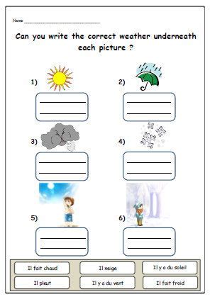 These are to be used to inspire children as well as to make your work easier. LANGUAGE RESOURCES Weather Vocabulary FRENCH Learning ...