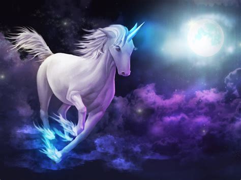 Unicorn Galloping Sky Clouds Full Moon Desktop Wallpaper Hd For Mobile