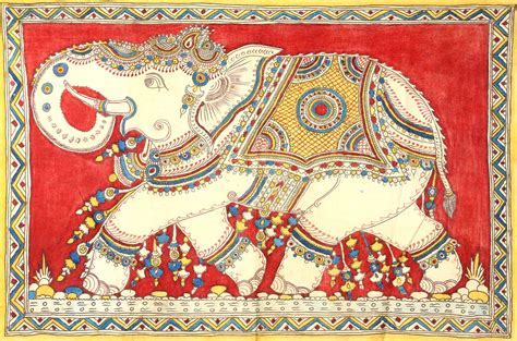 Decorated Elephant Exotic India Art Kalamkari Painting Elephant