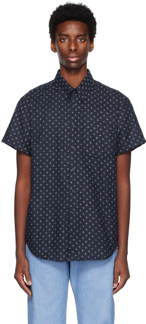 Naked Famous Denim Navy Printed Shirt Naked And Famous Denim