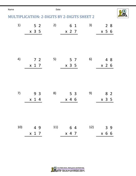 Printable Multiplication Worksheets 4th Grade With Two Digit Numbers