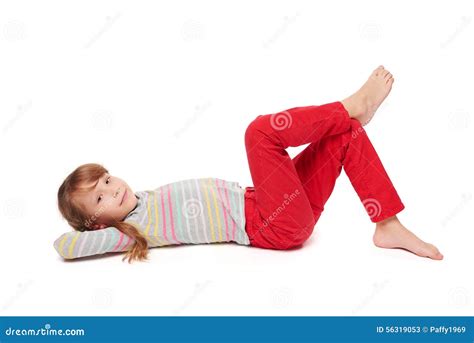 Side View Of Smiling Child Girl Lying On The Floor Stock Image Image