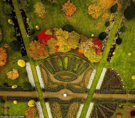 Stunning Aerial Images Show Golden Glow Of Drummond Castle Gardens As