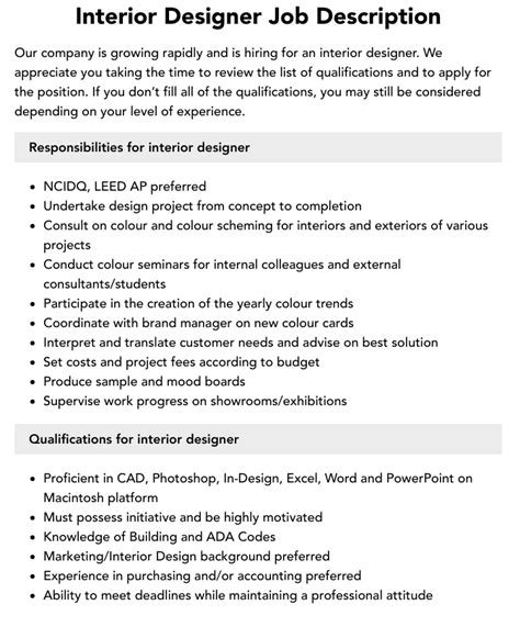 What Is An Interior Designer Job Description