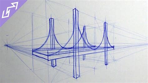 Sketch Of The Day Suspension Bridge In Point Perspective Drawing Time Lapse Youtube