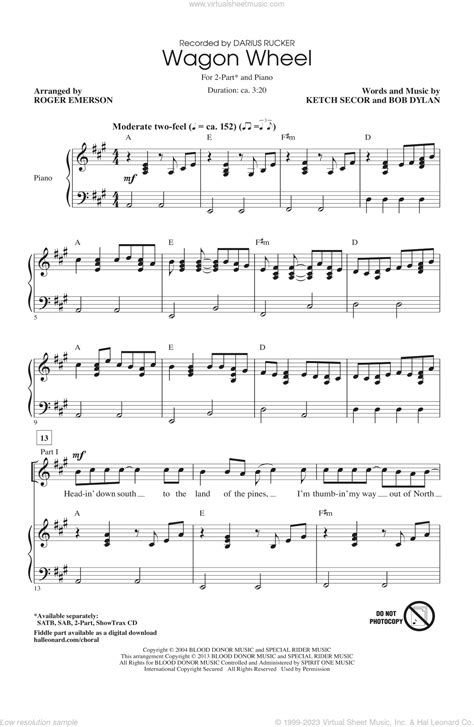 Dylan Wagon Wheel Sheet Music For Choir 2 Part Pdf