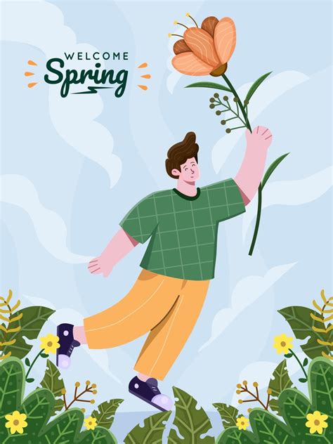 Spring Beautiful Flowers Illustration Flying With Flower At Spring