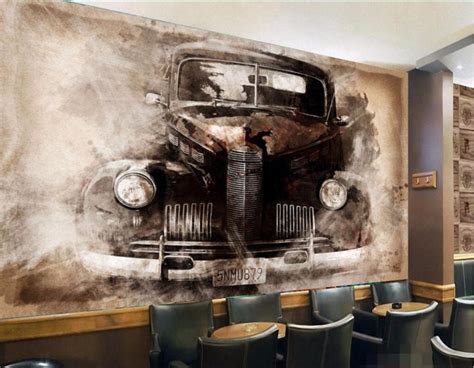 Retro Style Old Car Ink Drawing Wallpaper Nostalgia Design Wall Mural