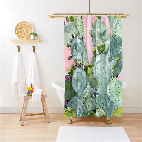 Super Bloom Cactus Shower Curtain By Limezinniasdes Cactus Shower