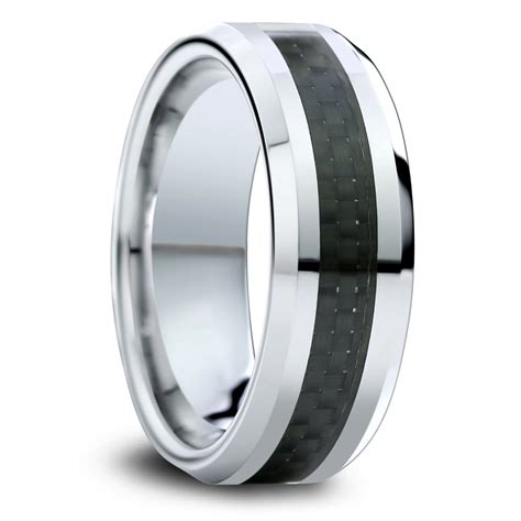 Mens Tungsten Wedding Band With Black Carbon Fiber Inlay Northern