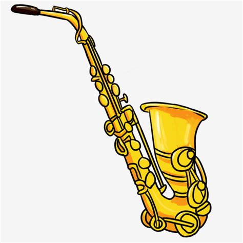 Saxophone Clipart Vector Yellow Saxophone Hand Drawn Saxophone Cartoon