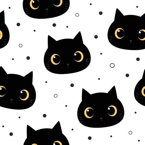 Cute Black Cat Kitten Head Cartoon Seamless Pattern 2266214 Vector Art At Vecteezy