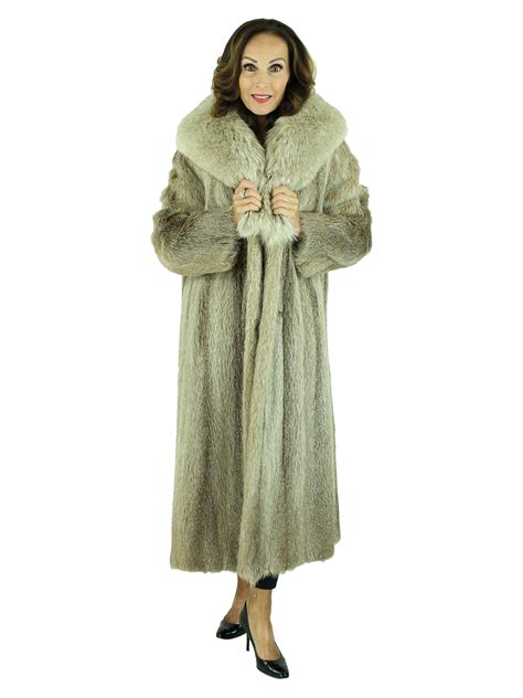 Vintage Nutria Fur Coat With Blush Fox Collar Womens Fur Coat Medium Estate Furs