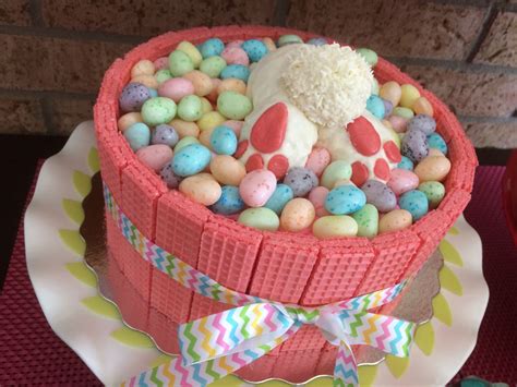 Easter Bunny Butt Cake Jelly Bean Eggs And Pink Wafer Cookies Wafer Cookies Cake Desserts