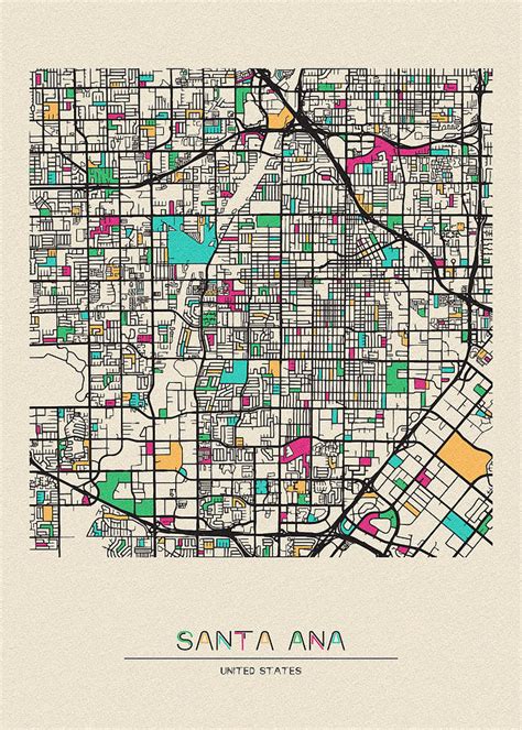 Santa Ana California City Map Drawing By Inspirowl Design