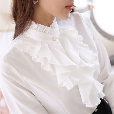 Free shipping for members · medical workers save 10% 2020 Stand Ruffled Collar Tops Women Formal Long Sleeve ...