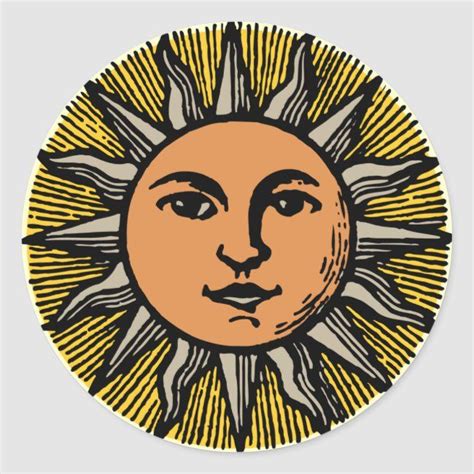 Vintage Sun Face Classic Round Sticker Sun Face Solar Vintage